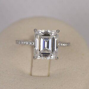 Certified 5.5ct Emerald Cut Moissanite Engagement Ring 925